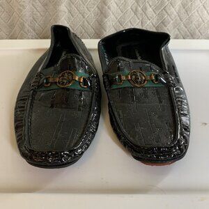 Alberto Fellini Mens 10.5 Loafers Black Honey Bee Faux Patent Leather Dress Shoe